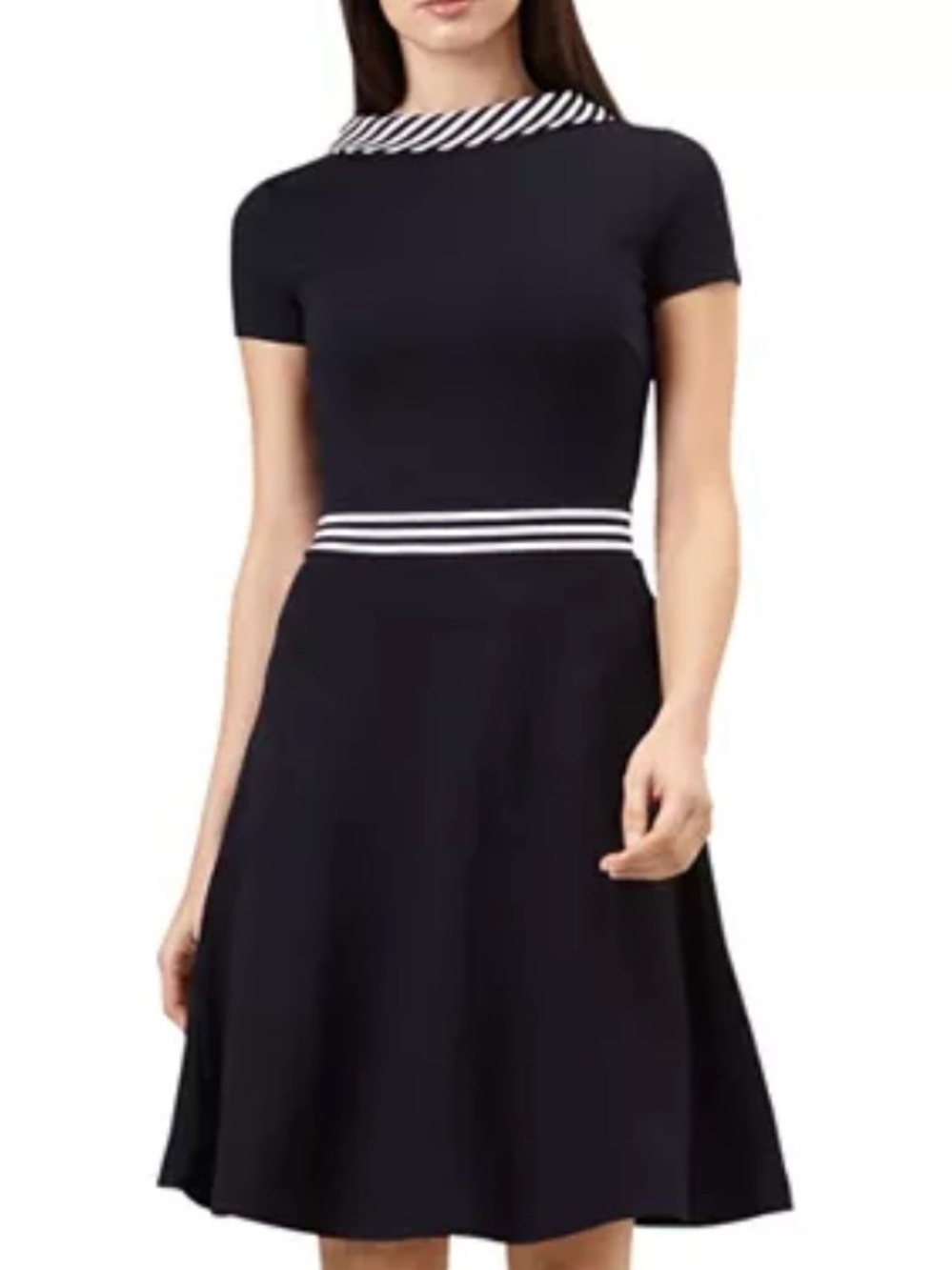 Hobbs London Betsy Striped-Trim Fit-and-Flare Dress size 10
